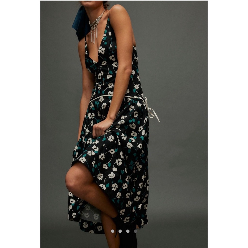 Free People Floral Midi Dress Black Combo V-Neck High-Low XL OB2152460